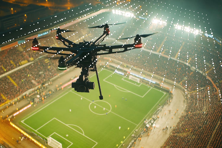 drone flying over ports stadium